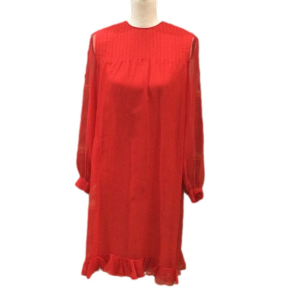 Vintage 1960s Adele Simpson Red Silk Chiffon Dress with Scarf, Size Small - Picture 3 of 16